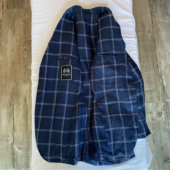 UNITED ARROWS SOVEREIGN men’s navy windowpane linen jacket, JP size 44 (US 34S) - Picture 13 of 13